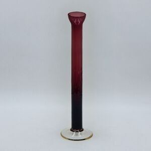 Amethyst Floral Etched Candlestick Vase 10 Inch Clear Base Thin